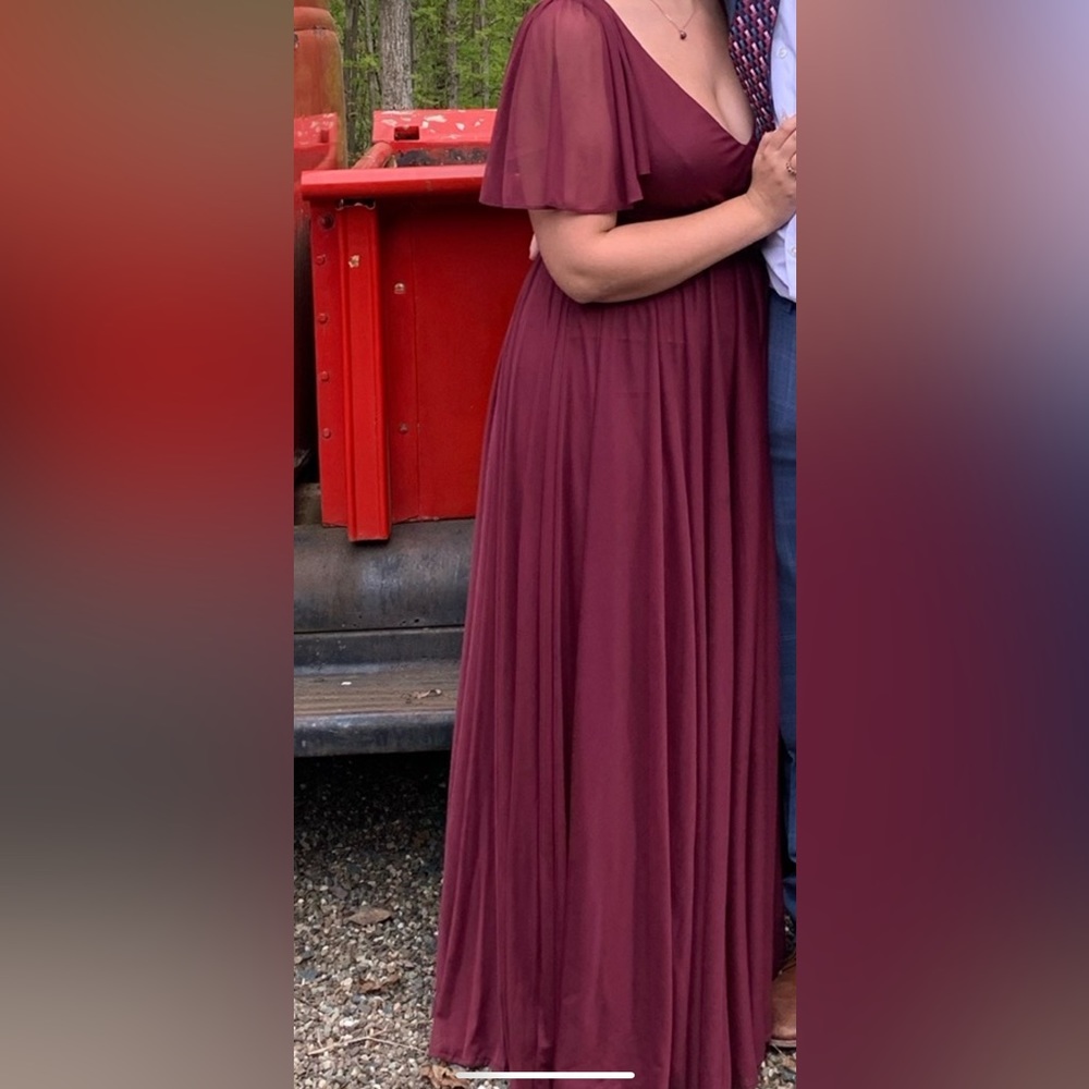 Flutter Sleeve Crisscross Mesh Bridesmaid Dress - image 2